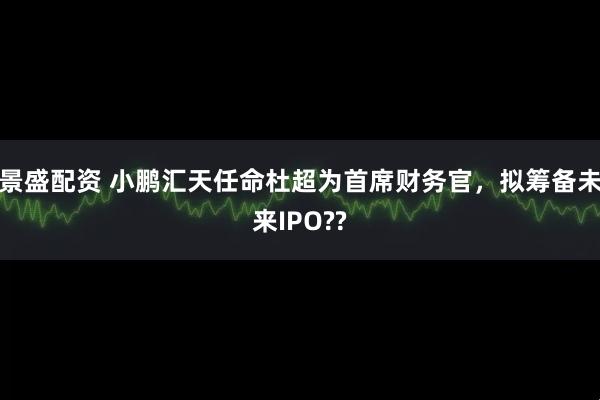 景盛配资 小鹏汇天任命杜超为首席财务官，拟筹备未来IPO??